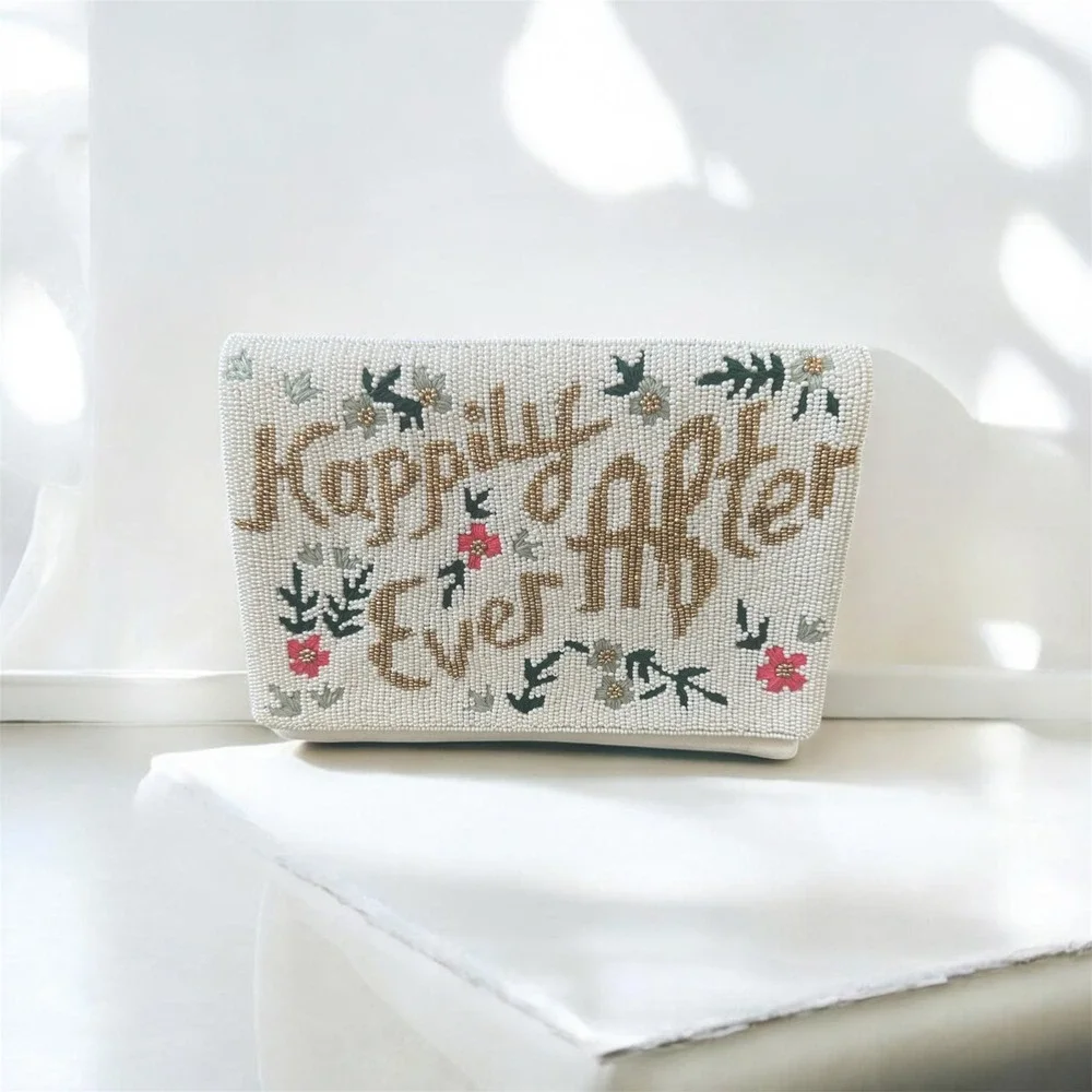 Happily Ever After Hand Beaded Women's Clutch Purse Evening Bridal Bag